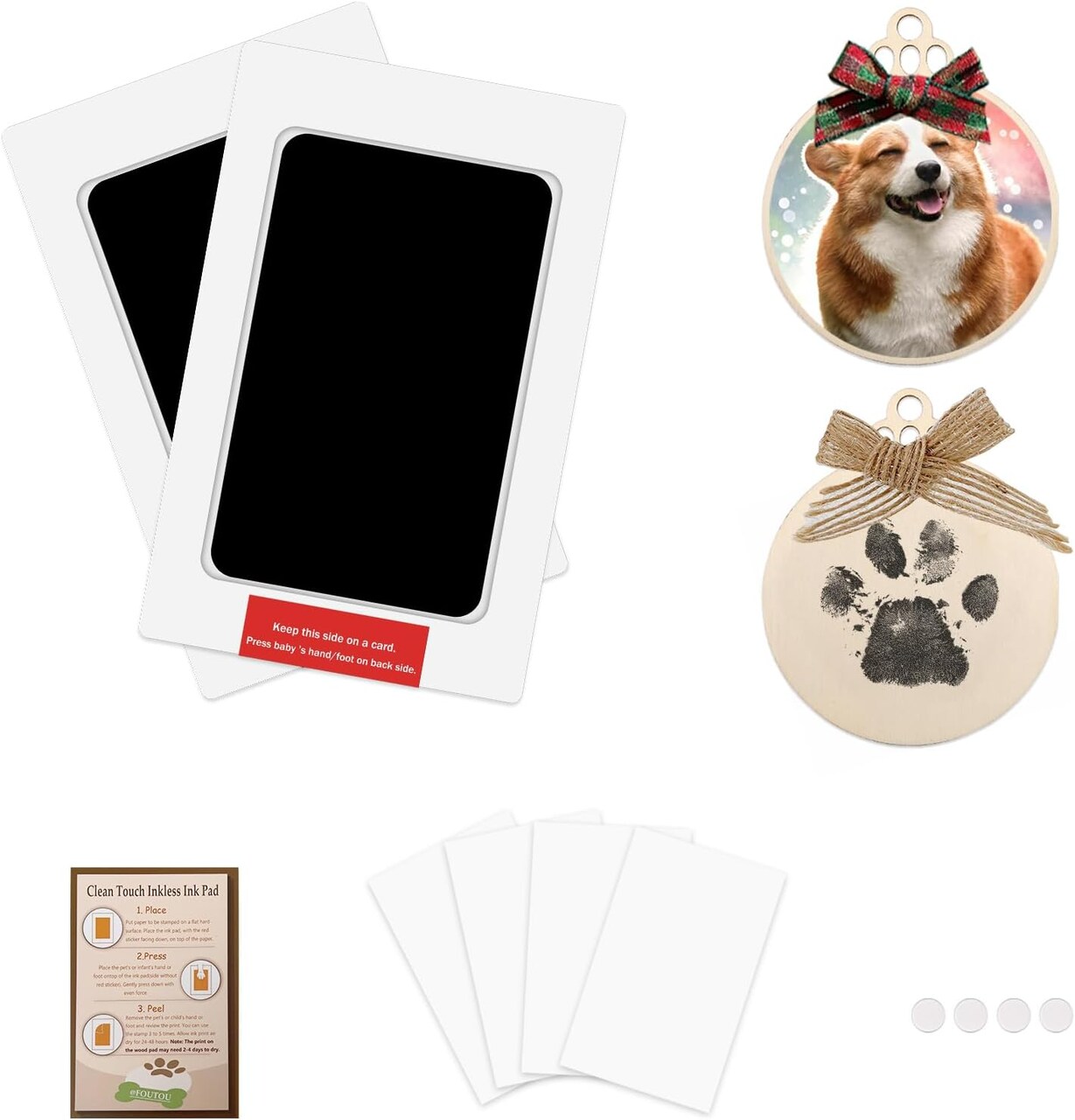Dog Paw Print Kit - Christmas Ornament Kit Dog Cat Pet Paw Print Impression Kit Paw Print Stamp Pad for Dog Nose Print Kit Keepsake Safe Clean Touch Ink Pads 2 Pack Footprint Handprint Kit